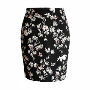 Ann Taylor Factory Black Floral Print Pencil Skirt Size 0 Cotton Blend EUC